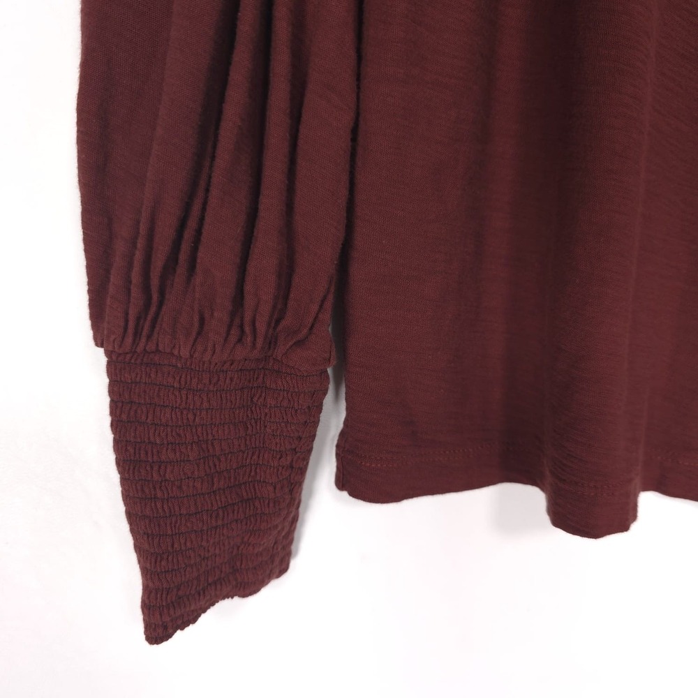 NATION‎ LTD Burgundy Pima Cotton Blouse Long Sleeve Smocked Cuff Women M - Picture 6 of 8